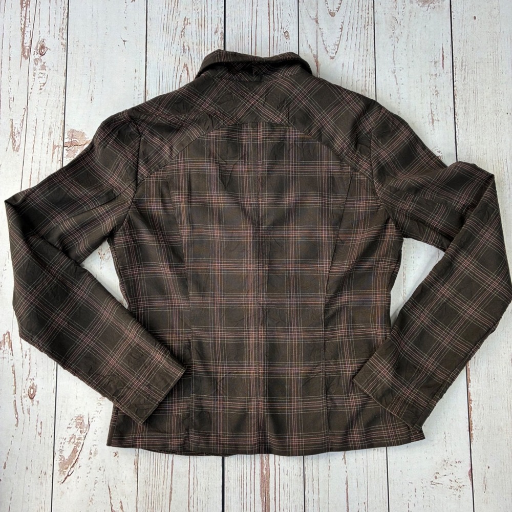 Mandee Womens Brown Plaid Two Button Blazer Jacket Small Pink Accents - Picture 3 of 9